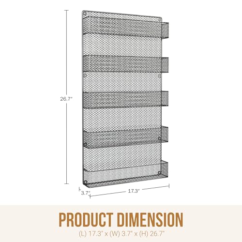 SPICE RACKS Organizer - Country Rustic Wire Style - Great Storage for Pantry, Cabinet and Kitchen - Wall Mounted 5 Tier Shelves