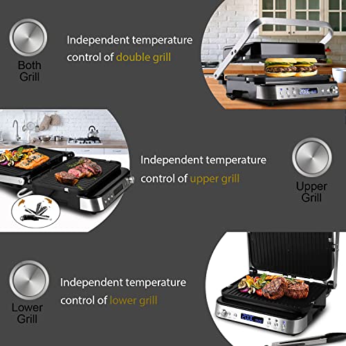 Artestia 6 In 1 Indoor Grill, Panini Press Sandwich Maker With Independant Temperature Control Electric Grill Indoor Smokeless Panini Grill, Dishwasher Safe Reversible Plates, 1600W, Pfas-Free #TOP2