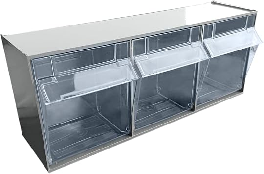 Storage Cabinet with 3 Tilt Out Bins | Horizontal Organizer for Closet, Kitchen, Garage, 23.6 W x 8.2 D x 9.4 H, Gray