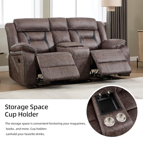 Image of EBELLO Manual Recliner Sofa Set, Faux Leather Reclining Living Room Furniture Set, Included Loveseat and 3 Seat Manual Recliner Sofa, Grey(Loveseat+Sofa)