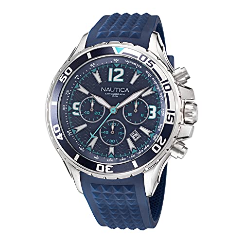 Nautica Relógio masculino NAPNSS214 NST com pulseira de silicone cinza/azul/azul, Azul