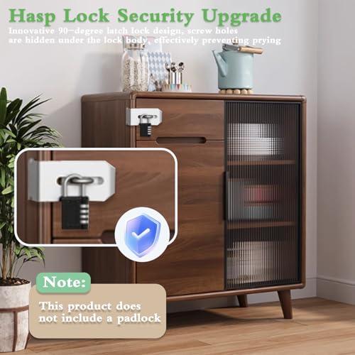 Image of 3 Sizes of 90 Degree Stainless Steel Padlock Hasp Latch: Heavy-Duty Door Lock Latch for Enhanced Security for Garden Gates Pet Doors Closet Door and All Kinds of Doors Windows Drawers Storage Boxes