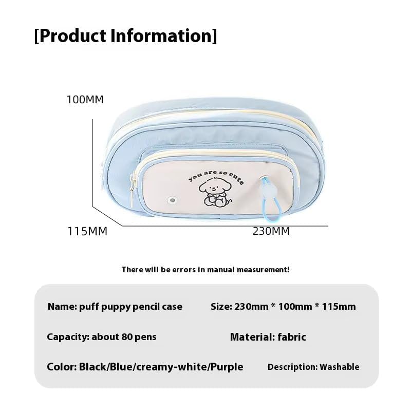 Image of Canvas School Bag Pencil Case, 3 Layer 6 Compartment Large Capacity, Aesthetic Pencil Pouch for Stationary, Cute Stationery for Kids, Pencil Case for Girls & Boys (Sweet Black)