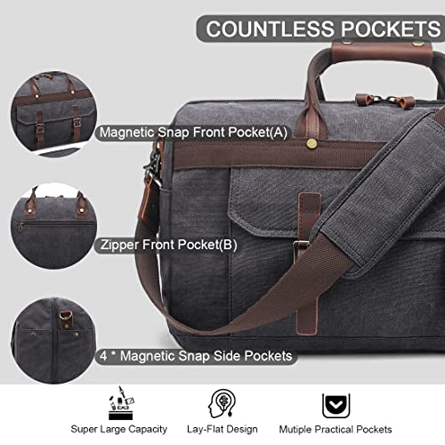 image for SOAEON Duffle Bag for Men Waterproof Genuine Leather Canvas Travel Duf