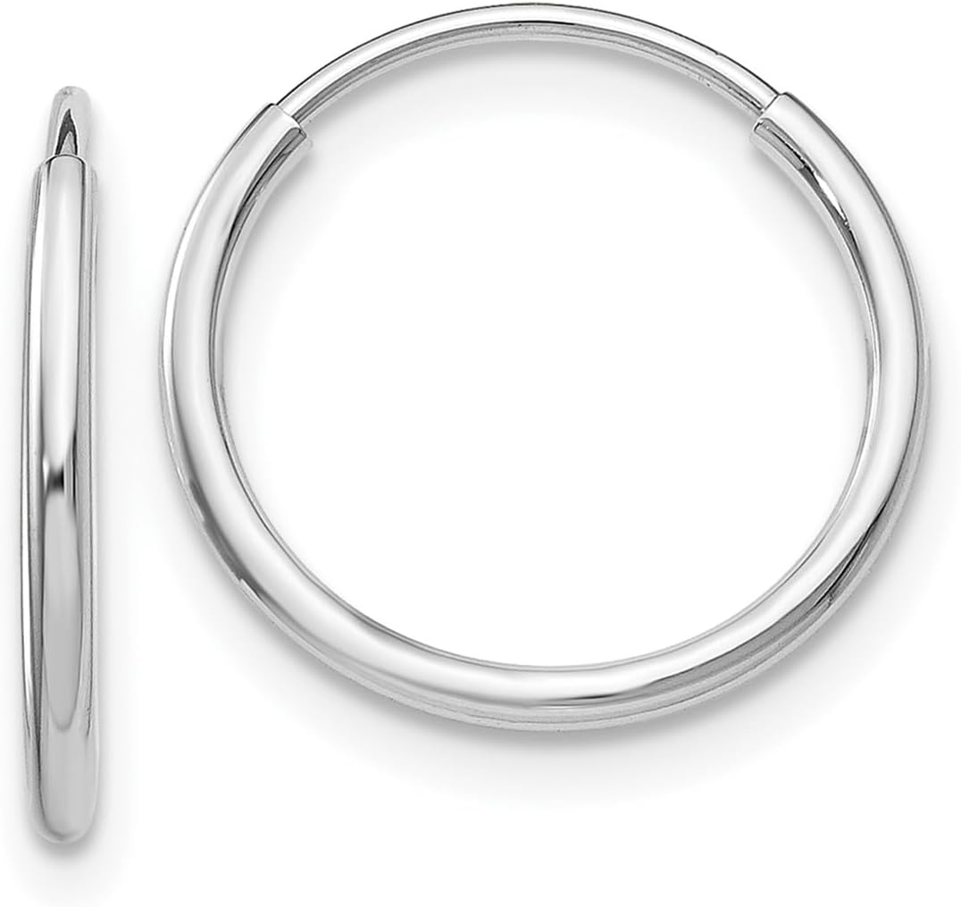 Diamond2Deal 10k White Gold 1.2mm Endless Hoop Earrings (L- 0.55 in, W- 0.55 in)