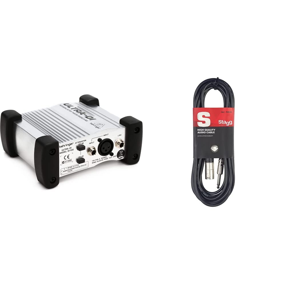 Behringer ULTRA-DI DI100 Professionelle batterie-/phantomgespeiste DI-Box & STAGG SAC3PXMDL - Audio- Patchkabel - 3 Meter - 1x XLR Male / 1x Klinke Male - 6,3mm