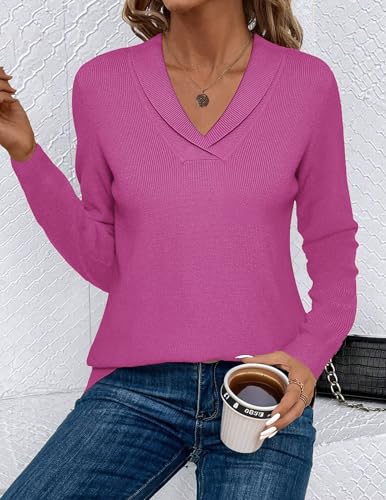 Image of Zeagoo Sweaters for Women Cute Elegant Soft Knitted Long Sleeve V Neck Casual Pullover Sweaters Orange XL
