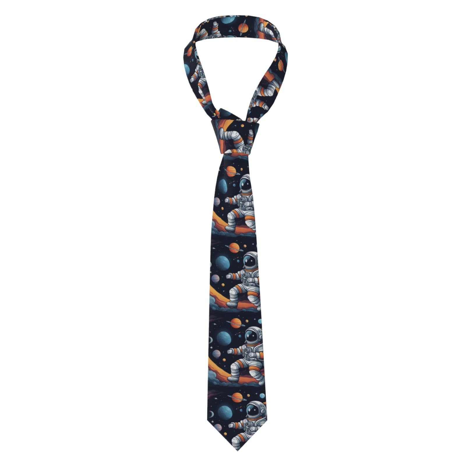 Whjdpp Men's Black Necktie Tie Astronaut Galaxy Prints Soft And Comfortable Non-Deforming For Business Daily Life Work Birthday Wedding Party Banquet