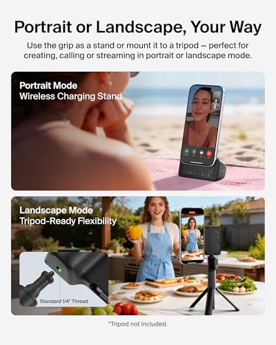 Image of Belkin Stage Powergrip, Magnetic Wireless Charging Camera Grip 9300mAh, Power Bank w /Retractable USB C Cable, Bluetooth, Tripod Attachment, LCD Screen, Portable Charger for iPhone, Google Pixel, etc.