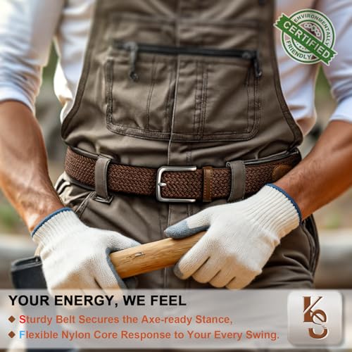 Image of KEMISANT Men Belt-Stretch Woven Braided Belt For Gift Men Golf Casual Jeans Dresses with Nylon Canvas 1 3 /8 inch