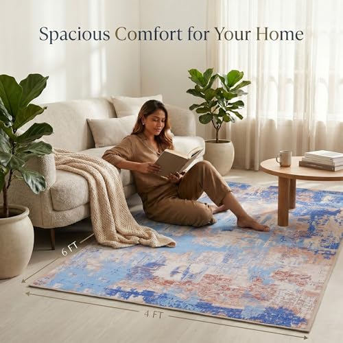 Image of Dream Weaverz Anti Slip Rectangular Carpet for Living Room & Hall | Silk | Flat Woven Soft Washable Floor Mat for Home, Bedroom Floor & Kitchen | Durable Anti Skid Rug for Daily Use (4 X 6) feet