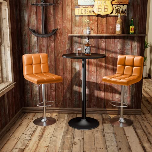 Image of Homall Bar Stools Modern PU Leather Adjustable Swivel Barstools, Armless Hydraulic Kitchen Counter Bar Stool Extra Height Square Island Barstool with Back Set of 2 (Leather, Orange)