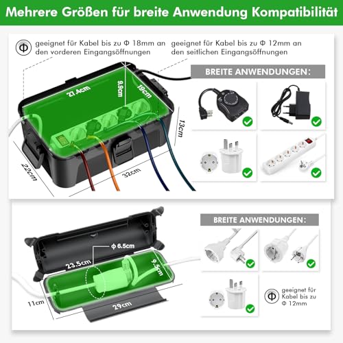CLISPEED 5er Wasserdichte Kabelbox - Outdoor Steckdosenabdeckung Schwarz