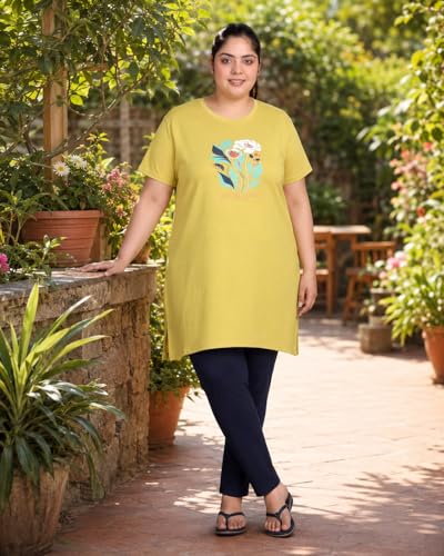 Image of In Love Women's Printed Cotton Plus Size Longline T-Shirt with Pockets | Cotton fabric - soft longline T-shirt with easy plus-size fit