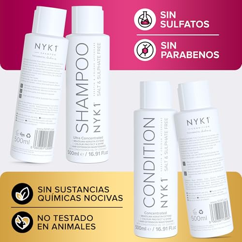 NYK1 Champu Sin Sulfatos Y Acondicionador (500ml x2) Champu Sin Sulfatos Ni Parabenos Y Cuidado Posterior Para Extensiones Y Color - Limpieza Suave Shampoo Sin Sulfato Y Acondicionador Ni Siliconas - imagen 10