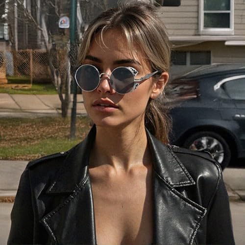 J&L Glasses Polarized Round Steampunk Sunglasses for Women Men Gothic Glasses Mental Frame4