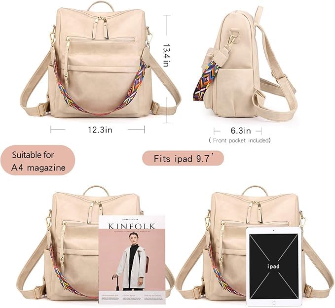 Image of Women's Stylish PU Leather Backpack Handbag | Trendy Shoulder Bag for College, Office, Travel & Daily Use | Convertible Backpack Purse with Multi Pockets