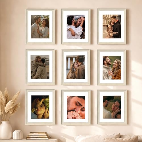 Image of Art Street Wooden Photo Frame for living room, Aesthetic Cave Design Photo Frames for Photograph, Art Work, Certificates Set of 9 (8x10 Inch, White)