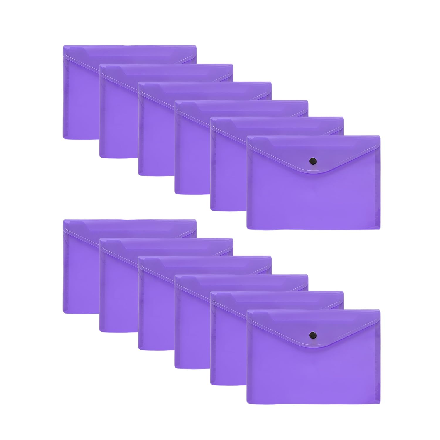 Pack of 12 Purple Janrax A5 Wallets β Strong Polypropylene Document Folders with PressβStud Fastening, Holds 150 Sheets