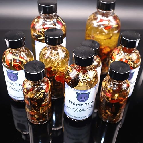 BlkGrlMagick Thirst Trap Lust Ritual Oil for Passion, Love Attraction Rituals, Come to Me Spells,Handcrafted, Carnelian Crystals and Damiana, Black Owned Hoodoo Oil for Manifestation (1oz, Dropper)