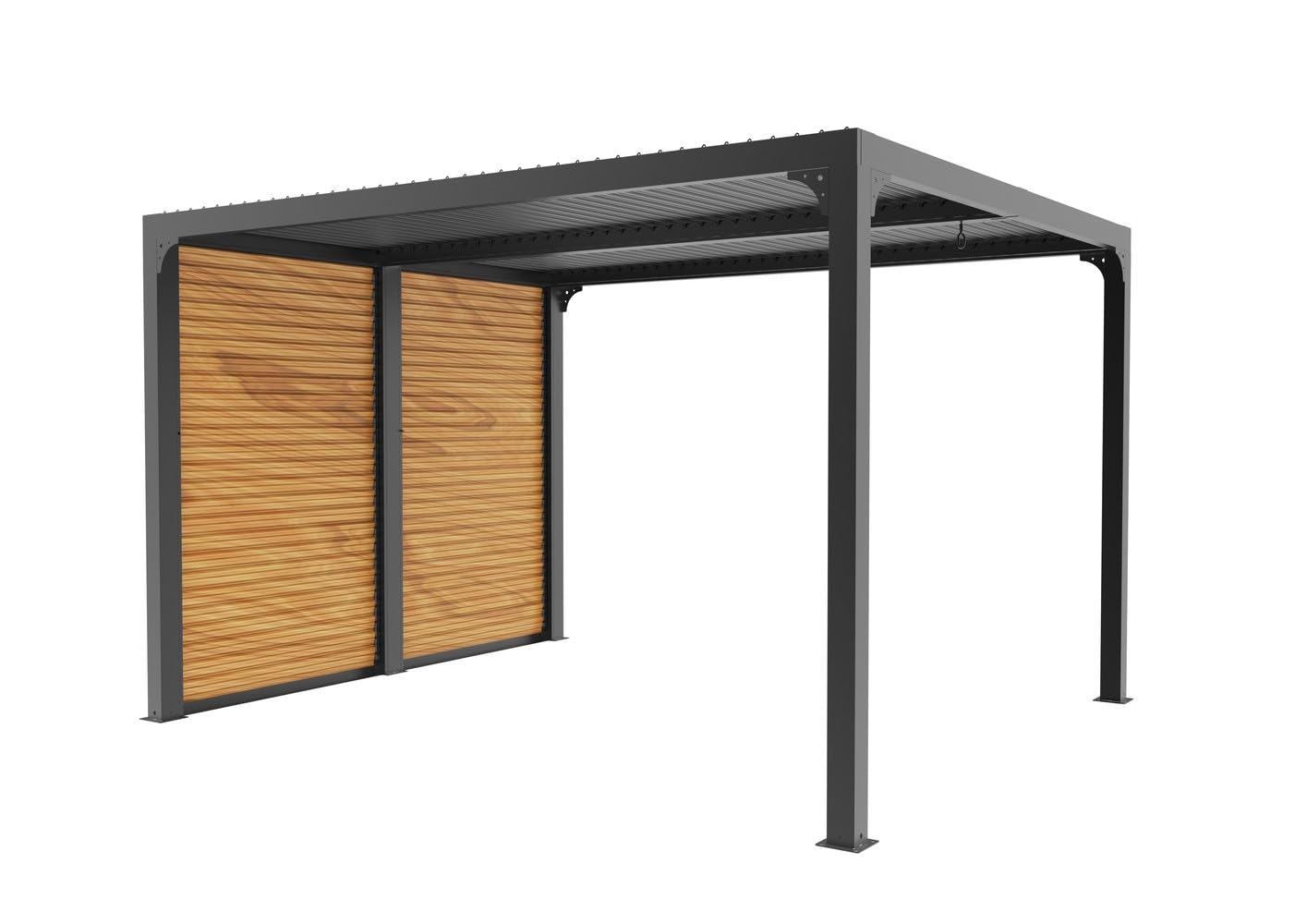 Pergola bioclimatique Habrita Foresta PER3630VBBI 10,80m2 Gris Anthracite avec ventelles latérales alu Mobiles Imitation Bois pour côté 3m