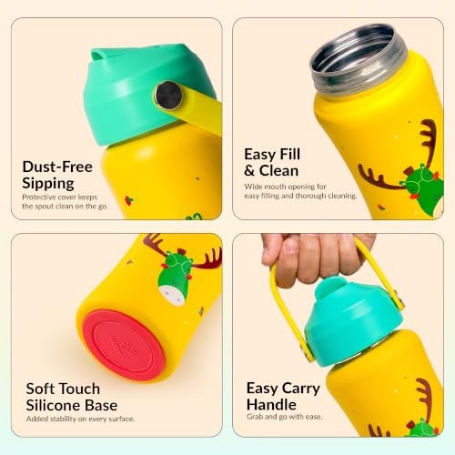 Image of Rabitat Steel Play Personalized Kids Stainless Steel Water Bottle 450ml | 2 Year Warranty | Leakproof Sipper, Soft Silicone Spout, Flip-Lock Cap & Handle, BPA-Free 18 /8 SS, Anti-Skid Base, Coolest Kid