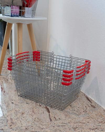 Einkaufskorb aus Metall 22 Liter, stabiler Handkorb mit Tragebügel, Gitterkorb Traglast 20 kg, Tragekorb Shopping-Basket H20 x B45 x T32 cm
