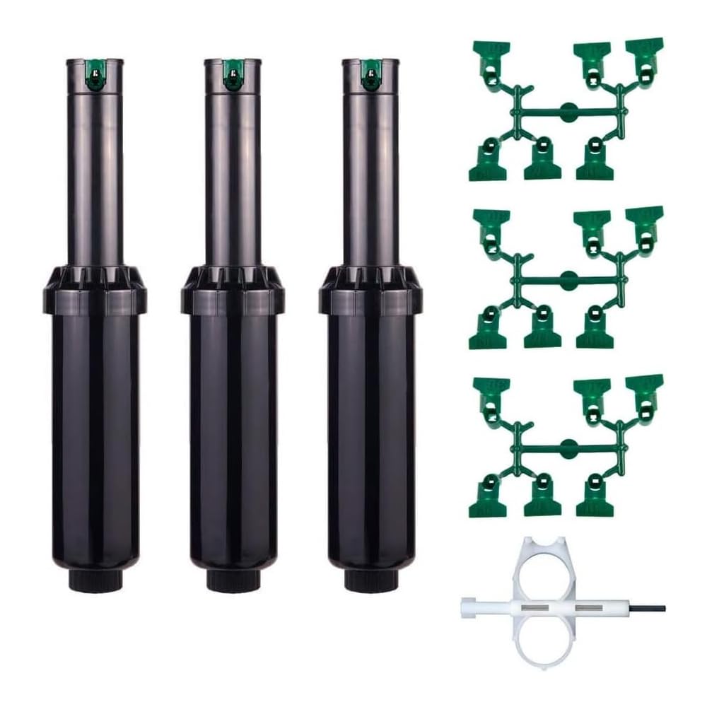 Suinga Hunter SRM-04 Lot de 3 arroseurs à turbine réglables 40 °-360 ° avec clé de réglage Portée 4 à 9,4 m Diffuseur pour systèmes d'arrosage automatique dans les jardins
