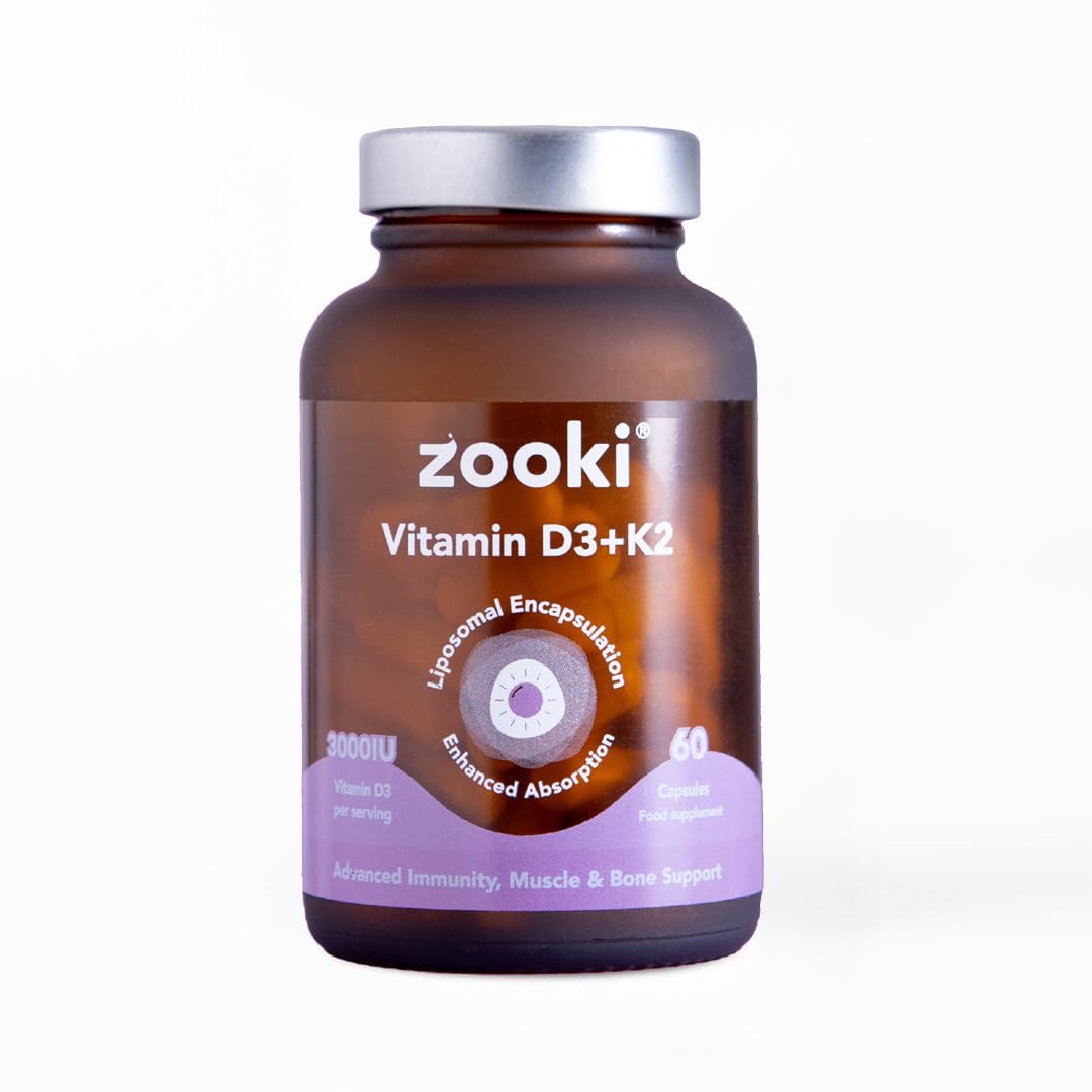 Zooki 3000iu Liposomal Vitamin D3 + K2 Capsules | 4X Higher Absorption | Ultimate Immunity, Bones, Muscles Support | Vegan | (30 Servings)