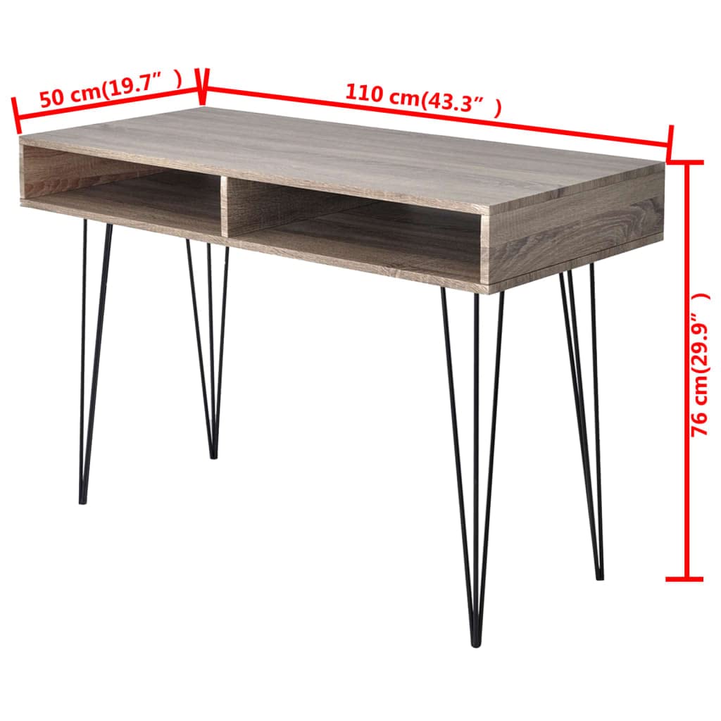 Escritorio con 2 compartimentos de color gris, tablero de fibra de densidad media y patas de metal macizo, mesa de ordenador estable para el hogar y la oficina, amplia superficie de trabajo