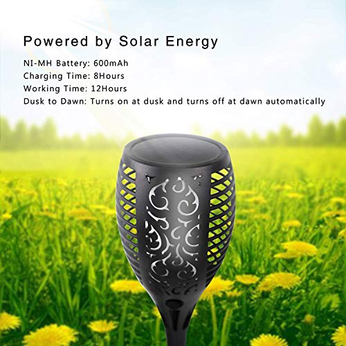 QINOL [Big Size] 4-Pack 33 LED Solar Lights Outdoor, Upgraded Solar Torch Light with Flickering Flame, Waterproof Landscape Decoration Lights for Pathway Garden - Dusk to Dawn Auto On/Off