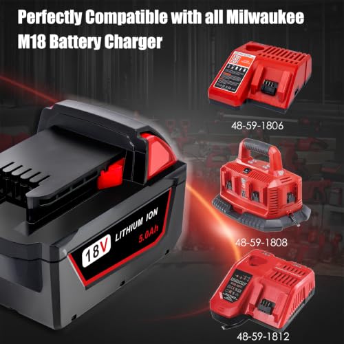 Image of Replace for Milwaukee 18V Battery Compatible with Milwaukee M18 Battery 48-11-1850 48-11-1852 48-11-1820 48-11-1828 48-11-1830 Cordless Power Tools 2 Packs