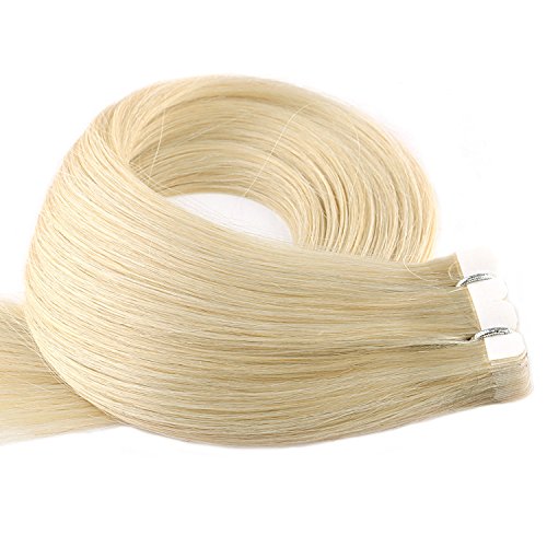 Vlasy 16inch 10Pcs 15g Mini Tape in Human Hair Extensions Straight Blonde Tape in Hair Extensions Micro Tape in Hair(60#)