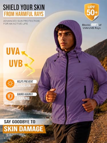 Image of CHKOKKO Sunscreen Jacket For Men With Hood | Advanced Upf 50+ UV Ray Sunblock Sunscreen | Water-repellent Lightweight Nylon Cooling Quick Dry Fabric | Sports Cycling Travel & Dailywear