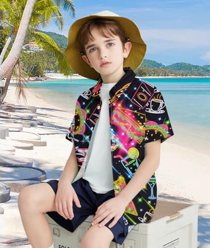 Image of uideazone Size 13 Size 14 Big Boys Funky Hawaiian Shirts 3D Neon Shirts Button Down Aloha Shirts Short Sleeve Unqiue Blouse Beach Style Summer Wear Tops 13-14 Years