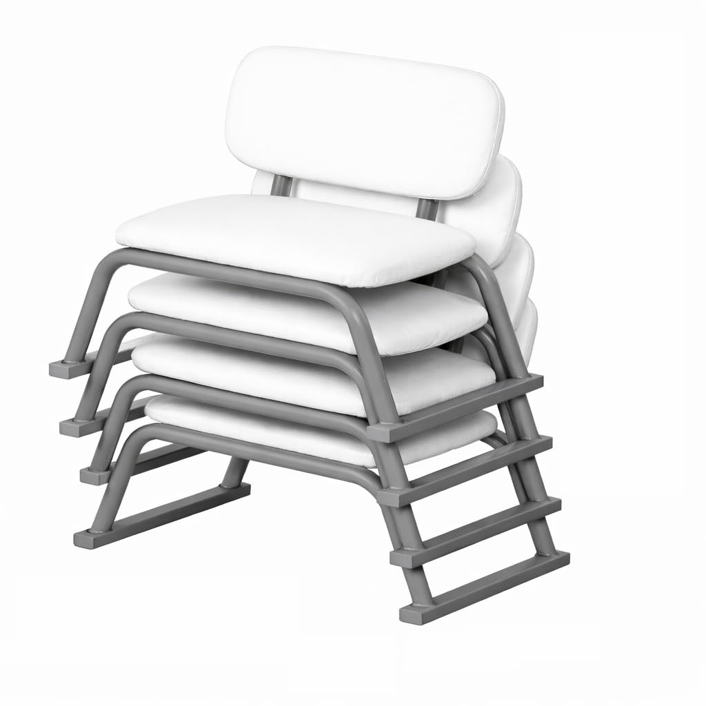 OGFC 582192 Low Height Prayer Stool Stackable with backrest, Floor Chair, Floor seat for Home, Low Chair, Praying Stool - Grey Frame with White rexine(Pack of 2) 1