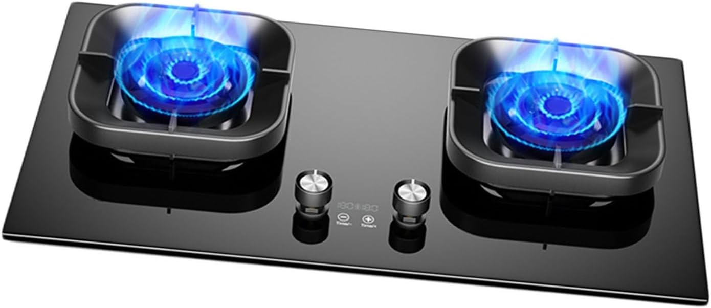 NIKKHO Gas Stove,Embedded Double Stove Cooktop,with Timer Function Gas Cooktop,for Home Camping Garden Catering,NG/LPG Convertible,Flame Failure Protection (Color : LPG)