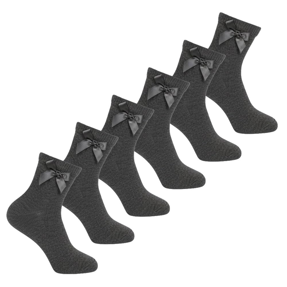 Undercover Girls 6 Pairs - Grey 6 Pairs Cotton Rich Ankle Socks With Bow Grey Size 6-8