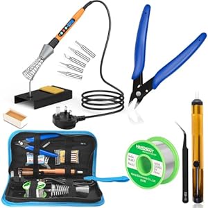 HANDSKIT Soldering Iron Kit with Solder, 90W Adjustable Temperature Soldering Kit with LCD, 5 Soldering Tips, Desoldering Pump, Solder Wire, Soldering Iron Stand, Tweezers