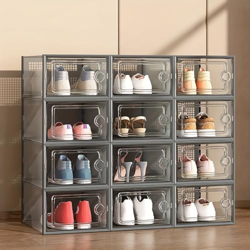 Stapelbare, verdickte Kunststoff-Schuh-Aufbewahrungsboxen mit Deckel, faltbar, platzsparende Turnschuhe, ideal für Zuhause, Schrank und Reisen – Schuhbehälter-Set