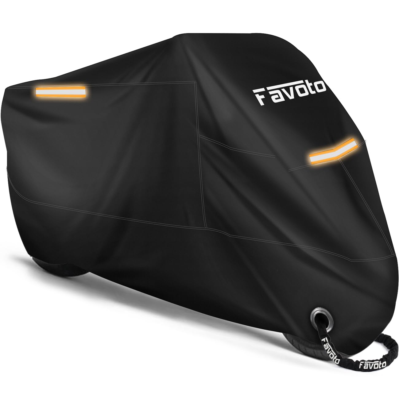 Favoto Motorcycle Cover Reflective Stripe Waterproof Outdoor Protection All Season Universal Premium Vehicle Cover with Lock-Holes & Storage Bag Fits up to 104" Motorcycles
