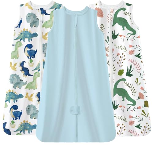 Image of TotAha Cute Dinos Sleep Sack 6-12 months 3 Pack, Buttery Soft Swaddle Transition Wearable Blanket Baby Sleeping Bag, 0.5 TOG