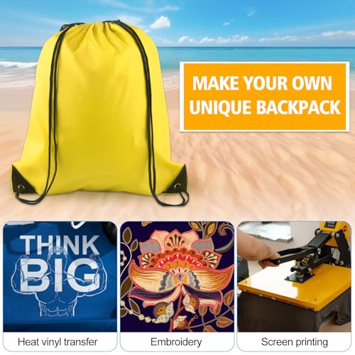 Image of KUUQA 50Pcs Yellow Drawstring Backpacks - Bulk Gym Sports Travel Bags