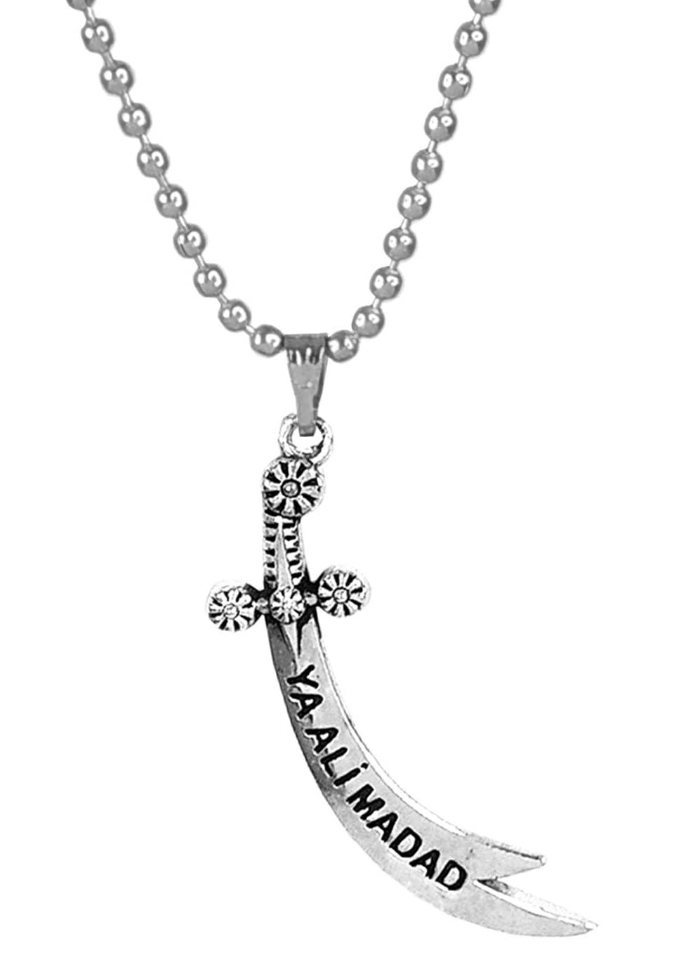 Uniqon Unisex Silver Color Fancy & Stylish Trending Stainless Steel Muslim God Sword Zulfikar/Zulfiqar Shia Imam Ya Ali Madad Allah Quran Islamic Locket Pendant Necklace With Ball Chain (B0C2VG1MVP) Amazon Price History, Amazon Price Tracker