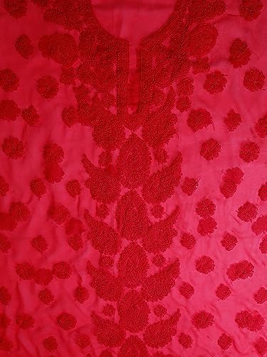 Image of Ada Hand Embroidered Lucknow Chikankari Unstitched Georgette Dress Material Suit Set for Women