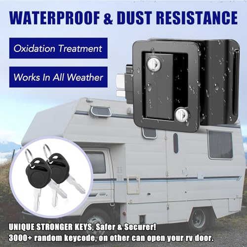 Image of RV Door Lock Replacement, 100% Metal Camper Door Handle Latch with Paddle Deadbolt, RV Enclosed Travel Trailer Entry Door Lock with Keys for Camper Horse Trailer Cargo Hauler - Black