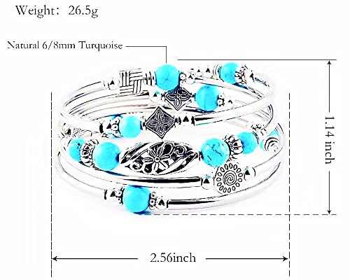 Cinskying Winding Bracelet For Women, Natural Stone Beaded Bangle Creative Design Boho Wrap Bracelet Happiness Joy Good Luck Ideal Gift (Colour: Turquoise) #TOP1