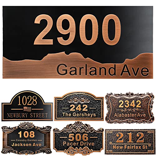 Personalized House Address Plaque 12" Cast Numbers for Outside Custom Street Name Address Sign Plate Vintage for Mailbox Door Room Classic Wall Outdoor Antique Copper