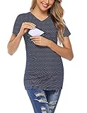 [page_title]-Aibrou Damen Umstandsmoden Top Stripes Schwangerschaft Top Stillshirt Lagendesign Wickeln-Schicht Dunkelblau L