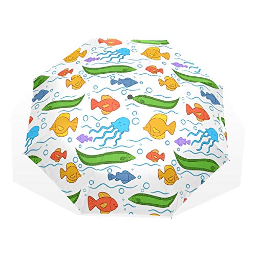 Preisvergleich Produktbild XiangHeFu Regenschirm Happy Cartoon Fish 3 Falten Leichte Anti-UV
